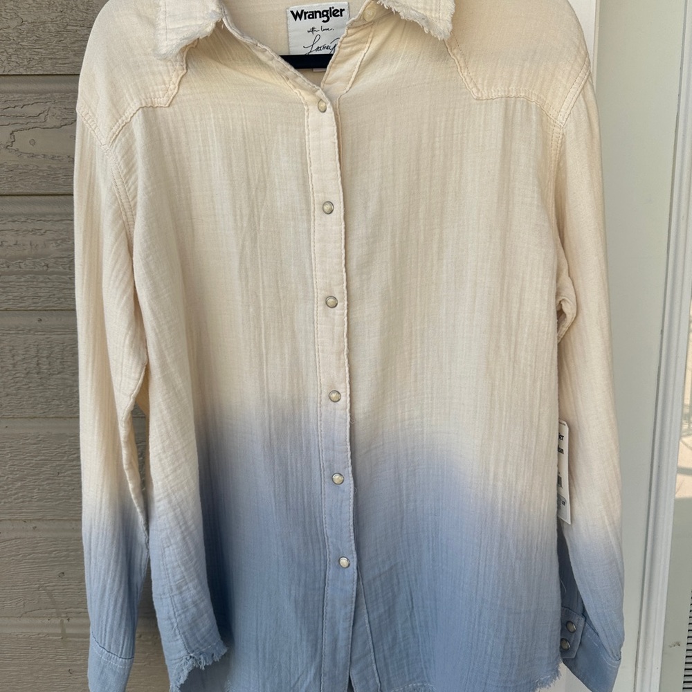 Wrangler Cream and Blue Ombre Button Down Shirt